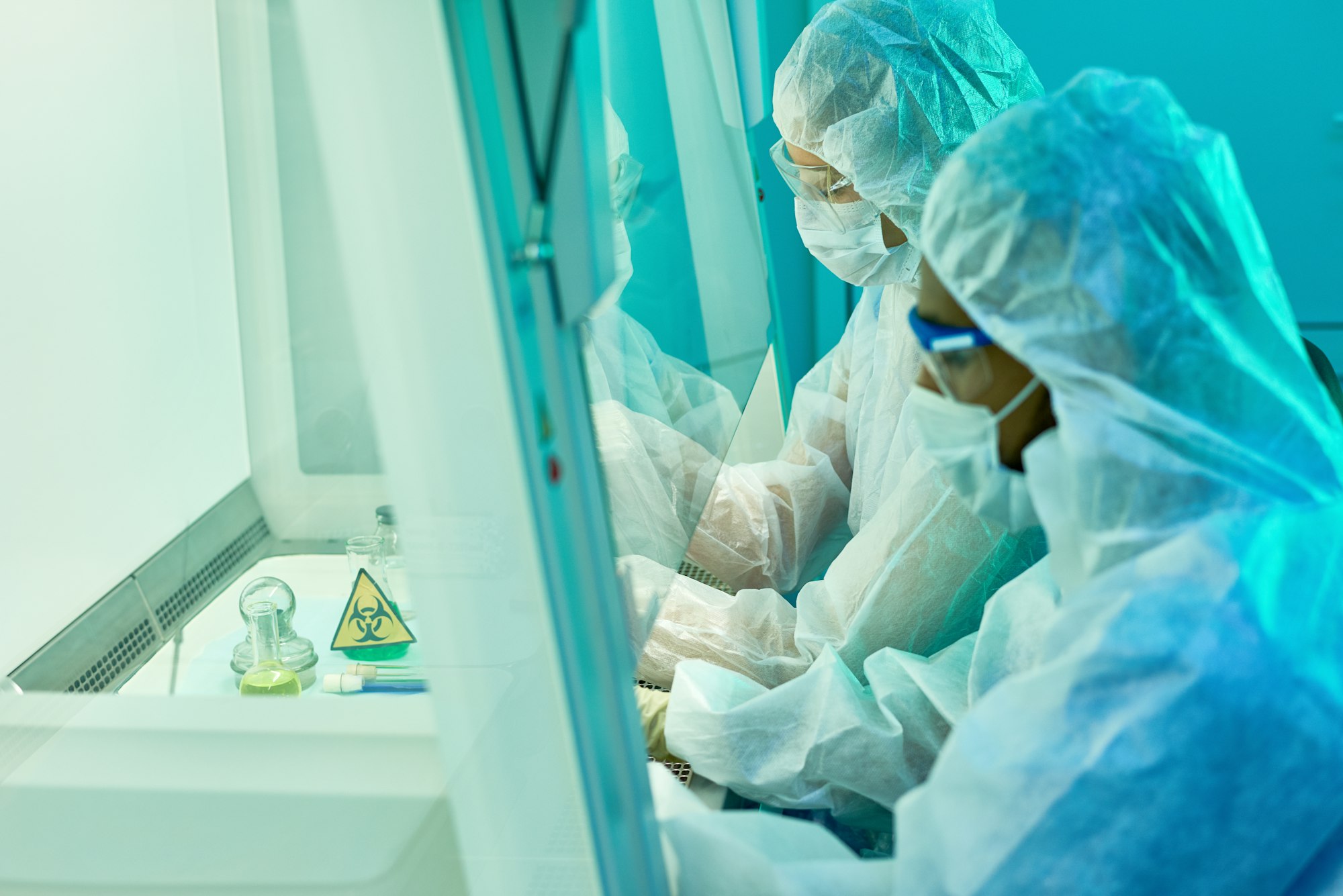 Biotechnology laboratory with workers